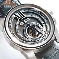 卡地亞的Calibre，採用浮動式陀飛輪設計，可抵銷地心吸力對手錶所做成的影響，並非每一間錶廠都能製造。