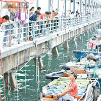 天還未亮，艇家便擠在碼頭邊出售當天鮮捕魚穫，氣氛熱鬧。