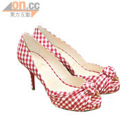 Christian Louboutin紅色格仔Open Toe高踭鞋 $5,900（c）