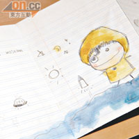 為了表達Oowa的童真，Jeanie特意用木顏色筆及小學生用的練習簿來創作。