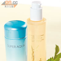 （右）YSL柔滑補濕爽膚水 $320\200ml（f）（左）MISSHA SUPER AQUA水凝澈肌去角質柔膚水$220\150ml（g）