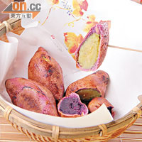 燒紫薯菓 $42<br>內餡是日本紫薯及黃薯，刮蓉去渣後包在混入紫薯蓉的煙韌粉皮內，先蒸後焗再燒，工序繁複，香甜鬆化，每天最多30客，搶！