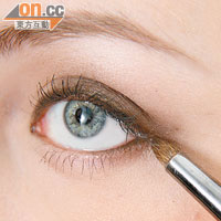 3. 下眼線同樣使用啡色眼影，由眼尾向前畫約1/3長度，之後塗睫毛液。