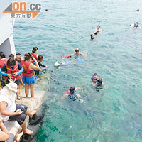 海洋公園是樂浪島的必到行程之一，碼頭逼滿了遊客。