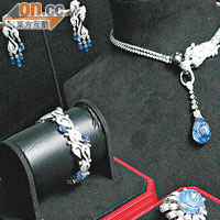 卡地亞高級珠寶系列<br>藍寶石、灰色珍珠、鑽石項鏈藍寶石、鑽石戒指<Br>Sortilège de Cartier系列<Br>藍寶石、鑽石耳環及手鐲全套約$1,400萬