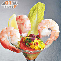 Jumbo Shrimp $188<br>美國珍寶大蝦好爽口，配上牛油果沙沙和番茄辣椒Foam，更能帶出鮮味。