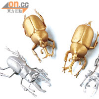 Beetle Magnets<BR>聽說甲蟲有極強生命力，用來守護重要文件或留言紙條最好不過。選用搶眼的金、銀色，不怕走漏眼。$120 /套（b）