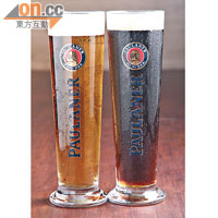 Original Münchner Lager（左）$68/0.5公升，Dunkel Hefe-Weissbier（右）$72/0.5公升<BR>店內有4款生啤，像大路的Lager和果味重的Weissbier，麥香醇厚而且泡沬綿密，喝起來很順口，必試。