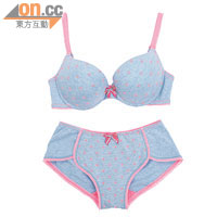 Miracle系列灰藍×粉紅色波點Bra $199、Panty $65