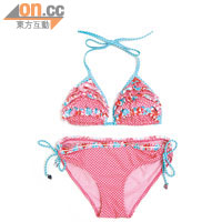 6IXTY 8IGHT粉紅×藍色波點荷葉邊Bikini $106/套（f）