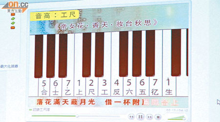 網上平台將粵劇的工尺譜結合琴鍵教學，讓學員更易掌握粵劇的旋律。