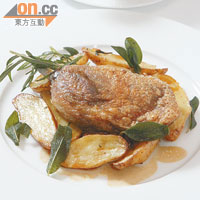Duck Confit and Sauteed Potatoes with Rosemary and Garlic Scent $198：用鴨脂肪及鴨汁燜煮的鴨腿經6小時燴煮後，上桌前再煎香表面，入口外脆內鬆化。