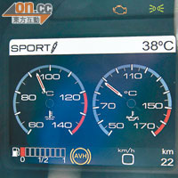 置於錶板左方的屏幕，顯示車速、油溫、水溫和電壓等資料。
