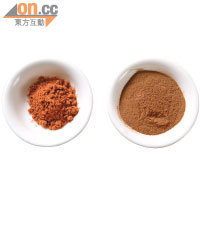 （左）紅椒粉：四川產指天椒，增辛提鮮。<br>（右）小茴粉：四川香料小茴，增香層次及複雜滋味。