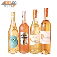 （由左至右） Le Muscat de Printemps $155、Lune d'Elles $130、Moonfisher Château Tour de Farges $160、Domaine Pioche-Ferra $180<br>來自法國朗格多克Lunel，各用上不同月份採摘葡萄製成四季白酒，味道各有千秋。