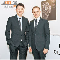 歐洲坊集團行政總裁邱子傑（左）與Gerald Clerc相識多年，大讚今年推出的H1腕錶是他的心水之選。