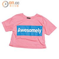 Lazy Daisy粉紅×粉藍色Awesomely字樣Cropped Tee $99（原價$199）