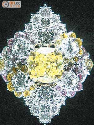 Etincelante Fancy Yellow Diamond Ring<br>白金、鑽石、黃鑽及粉紅鑽石