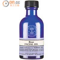 Neal's Yard Remedies Rose Facial Oil $360/ 50ml（d）<br>內含玫瑰、葡萄籽油與月見草油，具有紓緩肌膚與補濕的效果，質感柔滑，適合用作面部按摩。