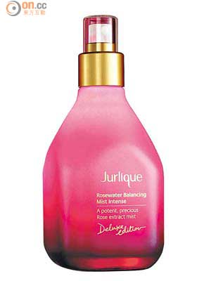 Jurlique Rosewater Balancing Mist Intense Deluxe Edition $595/ 200ml（a）<br>糅合法國玫瑰和摩洛哥玫瑰等5種珍貴的玫瑰萃取， 將一萬塊玫瑰花瓣蒸餾成天然玫瑰精油，發揮補濕修護功效。