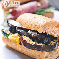 Grilled Veggie Wholemeal Sandwich $48<BR>飽肚麥包遇上製作認真的配料，蘑菇以橙酒嫩煎，茄子、翠玉瓜烤得微焦，分外惹味。