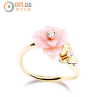 18K玫瑰金戒指<BR>鑲飾1顆粉紅色蛋白石及2顆圓形美鑽（約重0.11卡） <BR>$24,400