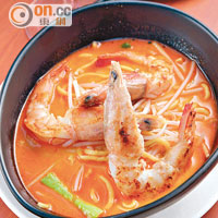 喇沙蝦麵 $78<br>喇沙湯底來自新加坡，自家混合椰汁調成濃郁湯底，味道正宗。以海蝦取代常用的大頭蝦，雖然膏較少，但肉爽滑，更富鮮味。