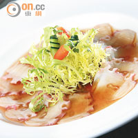 Octopus Salad with Yuzu Ponzu $188 <br>醬汁由柚子、豉油和米酒混成，八爪魚浸在其中，吸收了汁醬，散發柚子芳香，酸甜開胃。