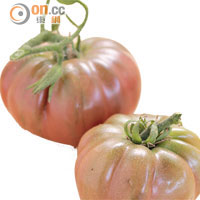 「家傳寶」番茄 $25/100克（d）<br>復古番茄品種繁多，不同顏色混搭，造就獨特的外觀和混合質感，名字如Black Brandywine、Zebra更帶豐富想像力 。