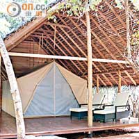 豪華帳篷設於木製平台之內，提供不一樣的露宿體驗。