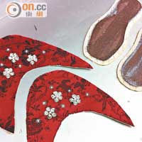 繡花鞋可分為不同部分，需大量人手縫製而成。