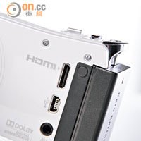 可透過HDMI將影片傳至電視播放，或利用USB將影像過落電腦剪輯。