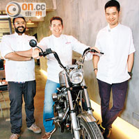（左起）集團行政總廚Aarik Persaud、負責人Jonathan Glover和餐廳行政總廚David Kan，合力打造這間以自家製作為主的美式輕食餐廳。