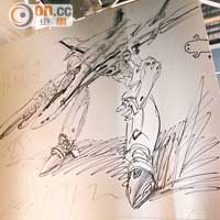 牆上可以找到超時空戰機設計者兼總監督河森正治的親筆簽名畫。