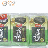 東遠天然鹽燒海苔（橄欖油） $25（a）<br>來自韓國的燒海苔，用上天然海鹽及橄欖油調味，健康又香脆。