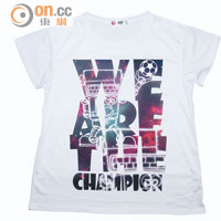 白×黑色「We Are The Champion」圖案Tee $230