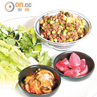 DIY Pork San Choi Bao, Cucumber Kimchi, Chilli Bean Paste, Garlic Stems Mixed Herbs $128