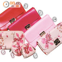 a、b、c Clutch $2,190、d Clutch $2,490、e 化妝袋 $1,610、f  圓形零錢包 $970、g 鎖匙包 $940