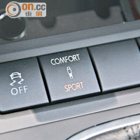 DCC提供Sport、Normal及Comfort模式，行車模式可隨時切換。