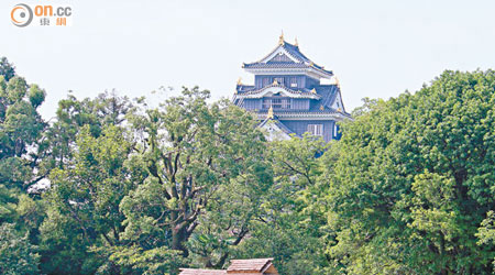 岡山後樂園一偶，隱隱見到岡山城的天守閣，景色青葱怡人。