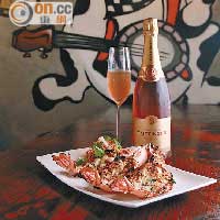Grilled Tiger Prawn with Thai Sauce $298、Taittinger Champagne Rose $880