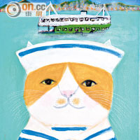 《Star Ferry Cat》<br>水手貓非常醒目，小輪緩緩地在貓咪頭頂駛過，比例有趣。