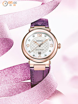 Calex電鍍玫瑰金配亮紫真皮錶帶鑽石腕錶 $4,280