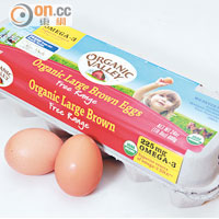 Organic Valley Organic Omega-3 Large  Brown Eggs $83.9/12隻（g）<br>雞蛋加入Omega-3，不但有助腦神經細胞發展，更可降低膽固醇。