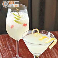 （前）Wasabi Martini $85 <BR>（後）Crazy Apple $85 <BR>經改良的Wasabi Martini，山葵味更嗆喉更刺激，入口酸香辛辣。而新創的Crazy Apple，用指天椒、蘋果汁、檸檬汁調製而成，辣辣地好過癮。