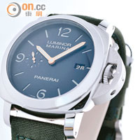 PAM00618 Luminor 1950 3 Days Automatic Acciaio 44mm，搭載品牌自家P.90003日鏈自動機芯，配襯軍綠色帆布錶帶，限量100枚。$61,400