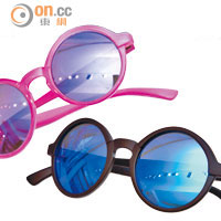 西班牙眼鏡品牌Mr. BoHo推出的黑、桃紅色水銀鏡太陽眼鏡 $795/各