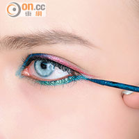 2.分別以綠和藍，畫出兩色的下眼線。