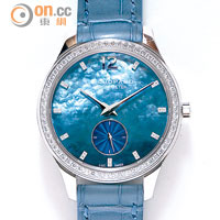 L.U.C XPS 35mm Esprit de Fleurier鑽石腕錶（限量25枚） 約$395,000<br>6時位置設有小秒視窗的腕錶，錶盤特別用上幾近失傳的fleurisanne雕紋工藝，浮雕紋飾獨樹一幟；這種古老的製錶工藝配以限量發行，更顯珍貴！