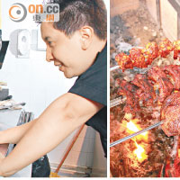 哥倫比亞籍名廚Diego Fernando Sanchez為了保留食物的原汁原味，於當地運來炭燒爐，肉食串燒會不停旋轉，以炭火燒烤。